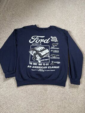 Ford Built Tough Graphic Sweatshirt M Navy Blue Cotton Crewneck Classic Design